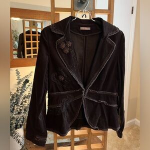 Paganī sz 10 brown corduroy jacket with seed bead & lace embellishments